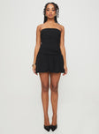 Glamour Girl Strapless Bubble Hem Mini Dress Black