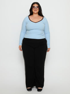 front view of model wearing Princess Polly Ascenda Straight Leg Track Pant Black Curve Mid Rise Pants 