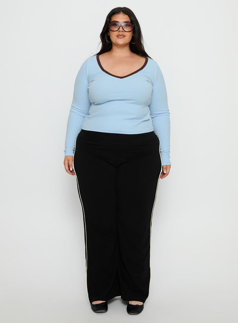 front view of model wearing Princess Polly Ascenda Straight Leg Track Pant Black Curve Mid Rise Pants 
