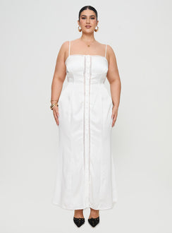 front view of model wearing Princess Polly Ematie Maxi Dress White Curve Square Neck 