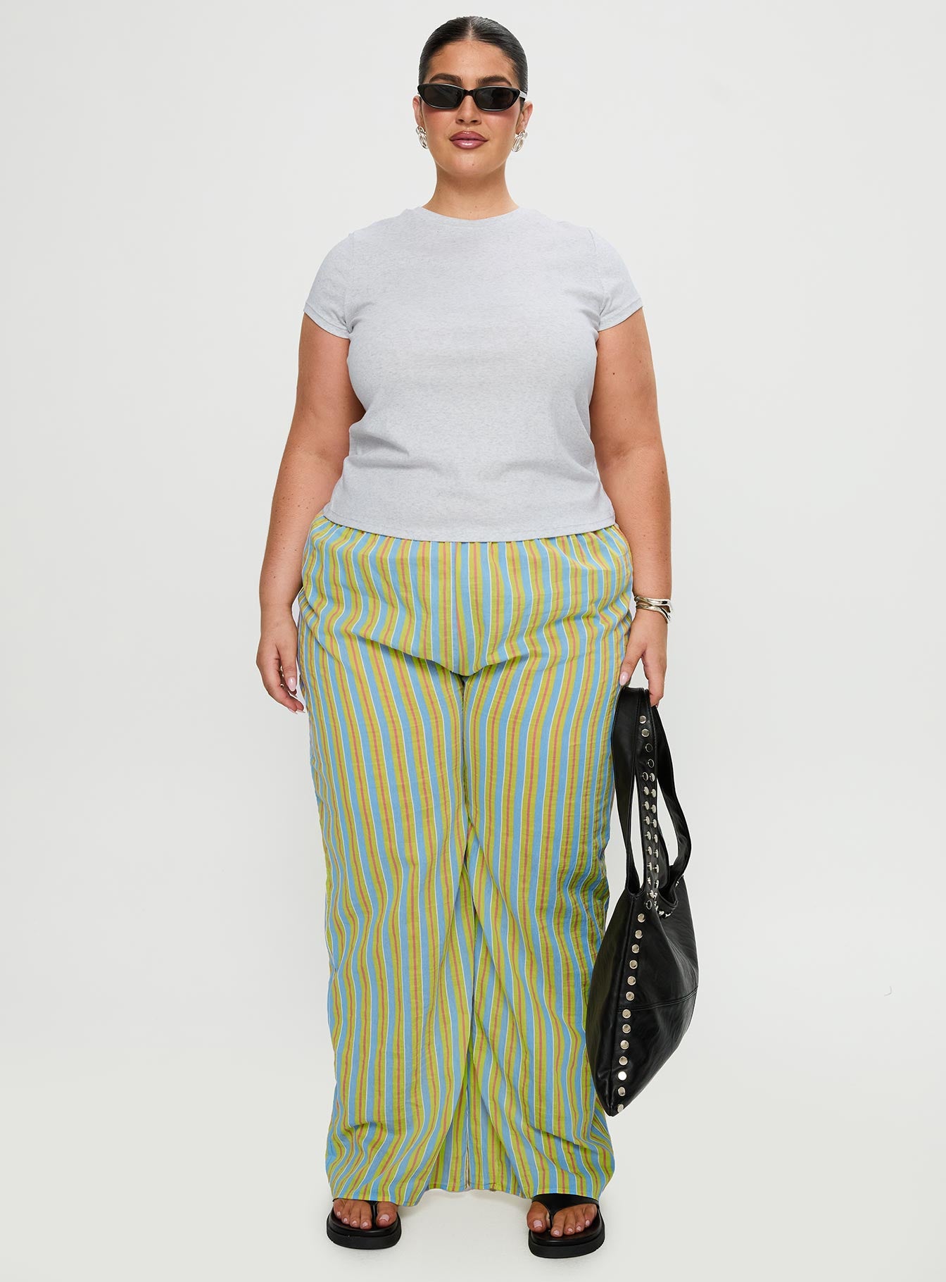 front view of model wearing Princess Polly Limestone Pants Multi Curve High Waisted Pants 