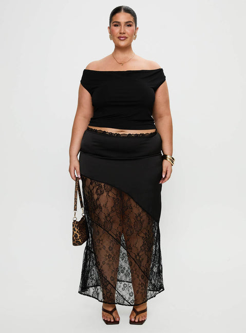 back view of model wearing Princess Polly Irina Multi-wear Top Black Curve Short Sleeves straight 