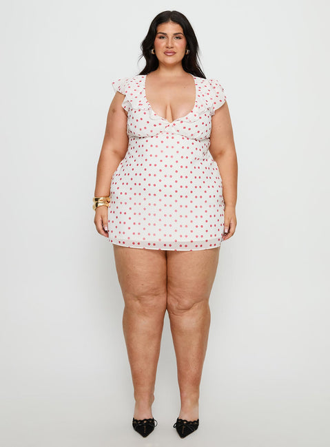 I Guess So Mini Dress White / Burgundy Curve