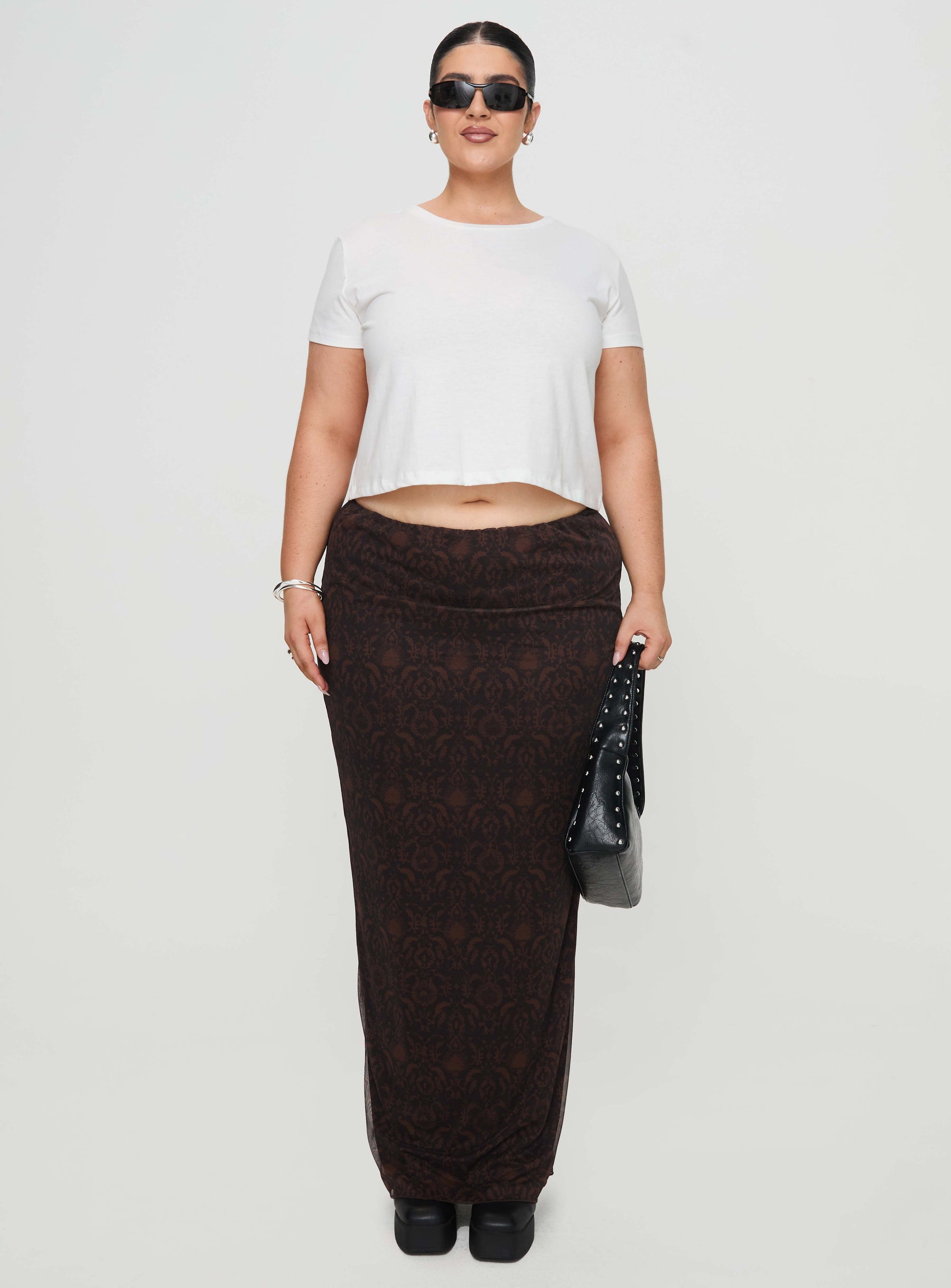 front view of model wearing Princess Polly Micah Tee White Curve Short Sleeves Crew Neck 