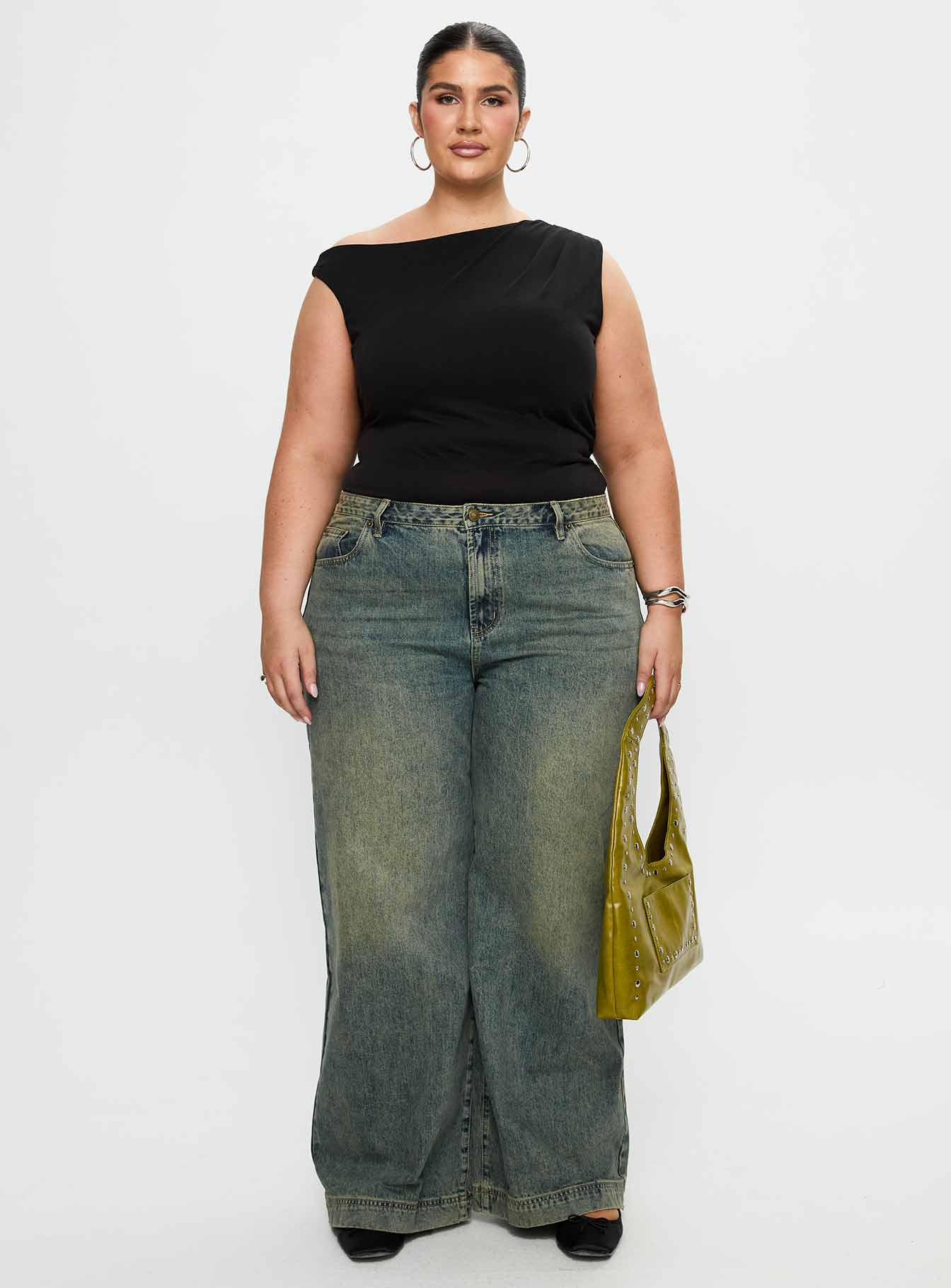 back view of model wearing Princess Polly Miyako Bodysuit Black Curve Sleeveless 