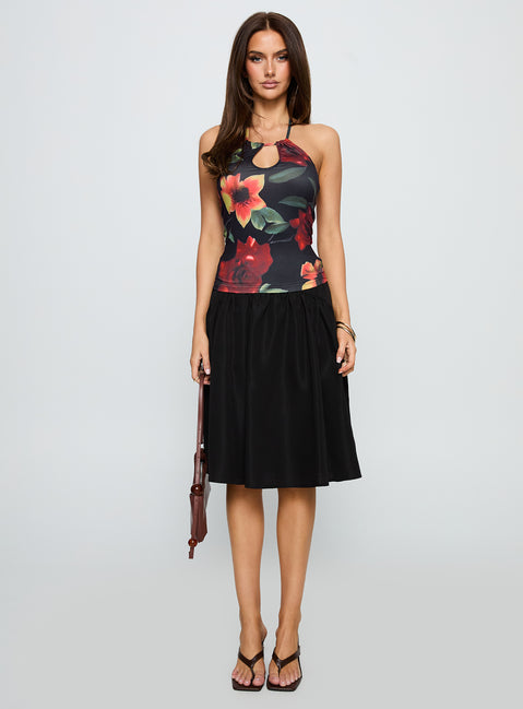 front view of model wearing Princess Polly Inside Jokes Top Floral Multi Sleeveless Crew Neck 