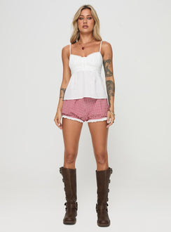 front view of model wearing Princess Polly Caspia Top White Sleeveless Sweetheart 