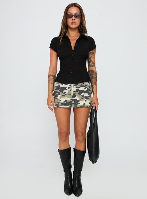   front view of model wearing Princess Polly Voltage Denim Mini Skirt Camouflage 