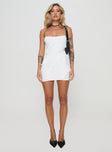 front view of model wearing Princess Polly Pennell Mini Dress White Square Neck 