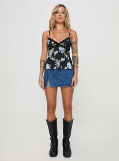 front view of model wearing Princess Polly Thexton Top Black Sleeveless V-Neck 