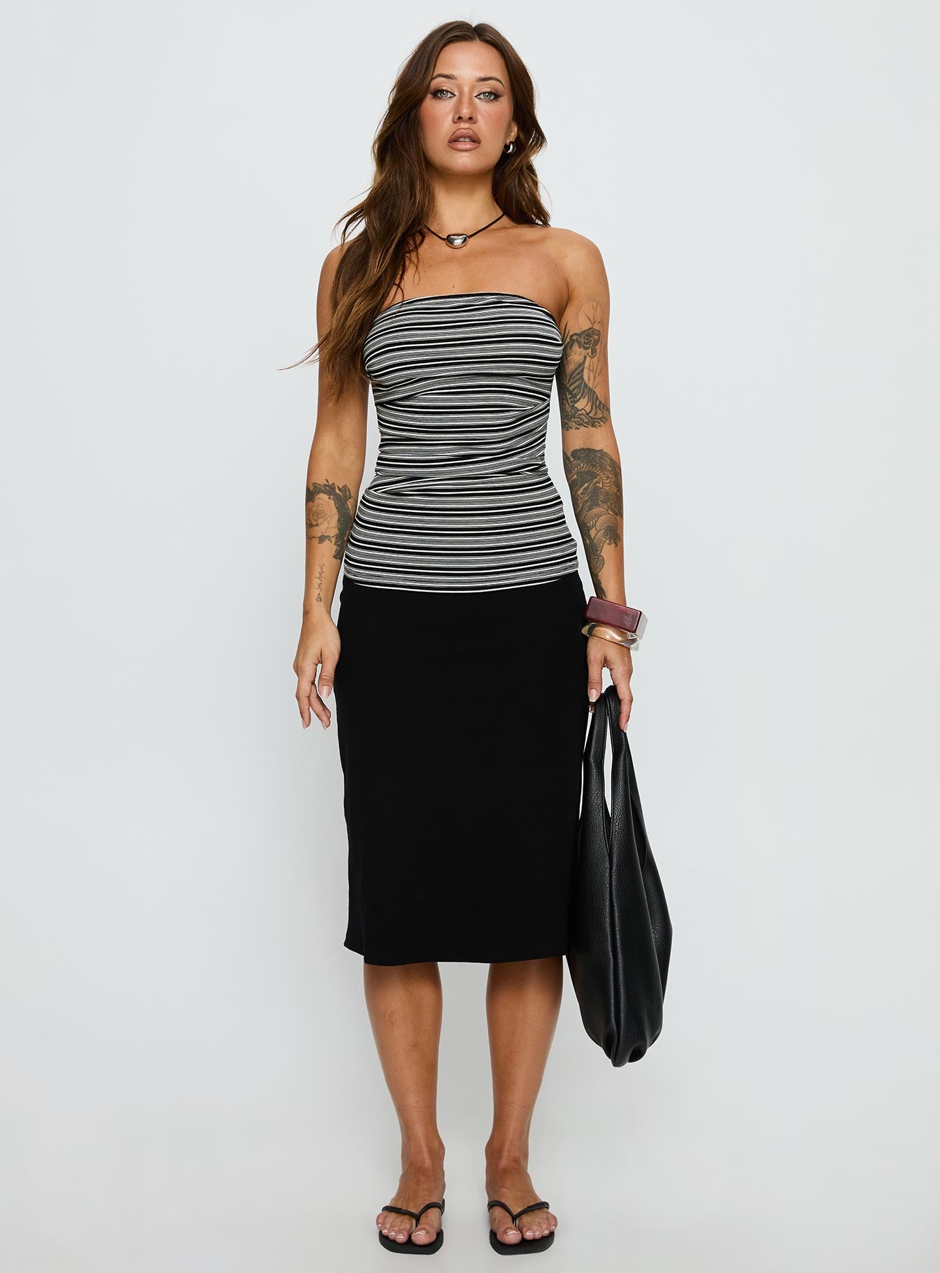 Bethanny Strapless Top Black Stripe