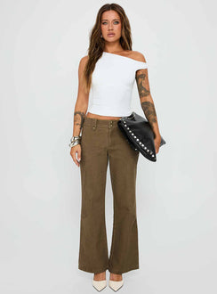 front view of model wearing Princess Polly Danza Top White Short Sleeves Asymmetric Neckline 