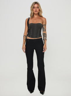 front view of model wearing Princess Polly Vacke Strapless Top Grey Sleeveless Sweetheart 