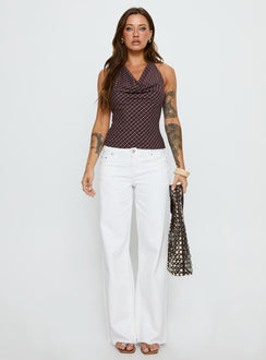 front view of model wearing Princess Polly Sabryna Low Rise Straight Leg Jeans White Low Rise Jeans 