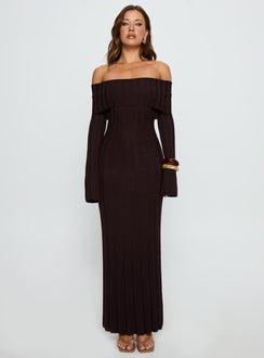 Ellouisa Long Sleeve Rib Maxi Dress Chocolate