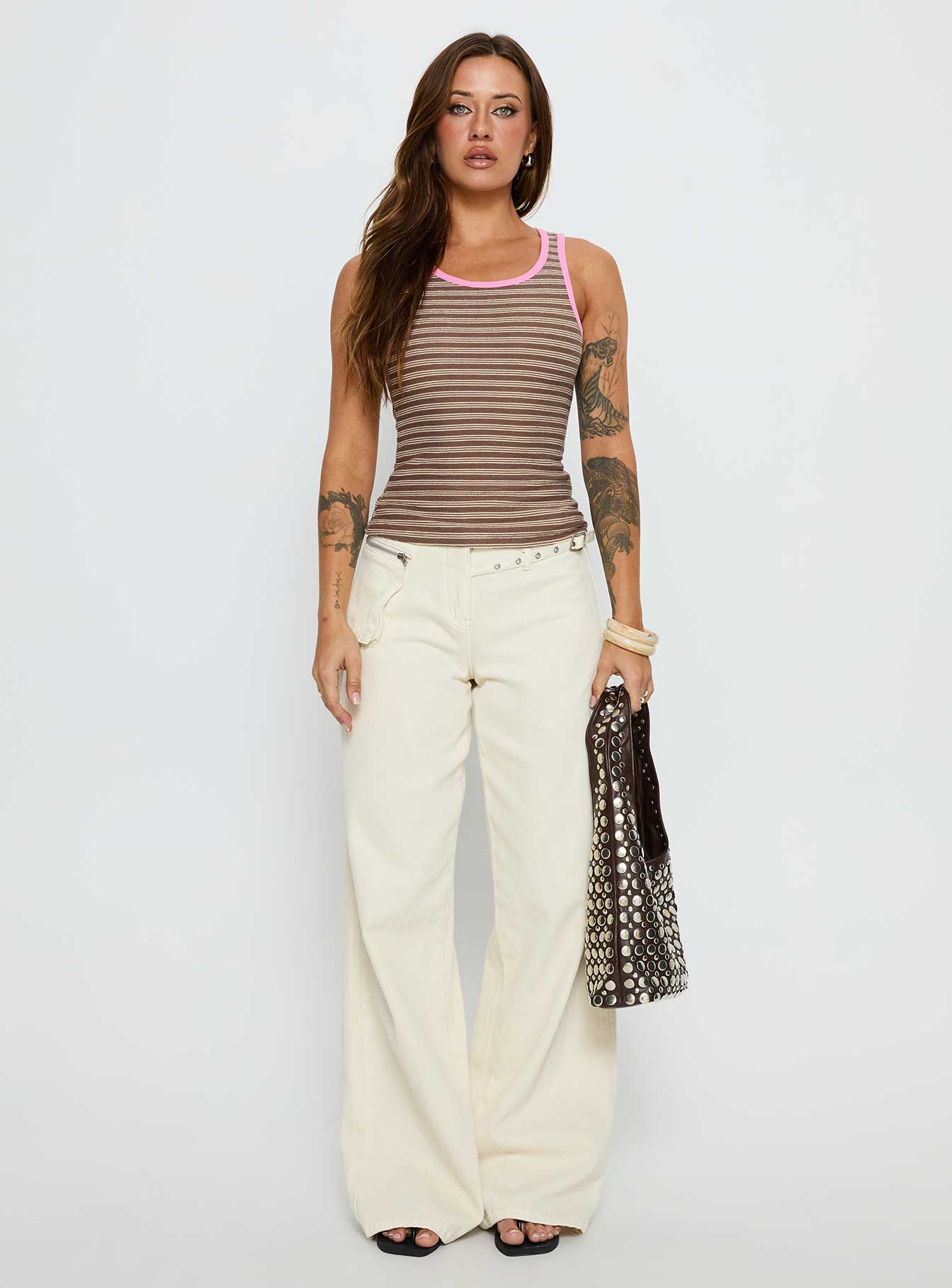 Elizebeth Contrast Trim Tank Top Multi Stripe