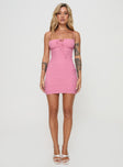 front view of model wearing Princess Polly Kostis Mini Dress Pink Square Neck 