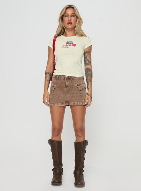 front view of model wearing Princess Polly Dmc Cali Tee White Short Sleeves Crew Neck 