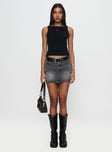   front view of model wearing Princess Polly Paulette Denim Mini Skirt Grey Wash Mini Skirts 