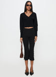 front view of model wearing Princess Polly Wistfully Knit Cardigan Black Cropped 