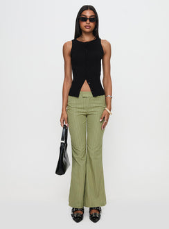 front view of model wearing Princess Polly Jinxed Pant Green Stripe 