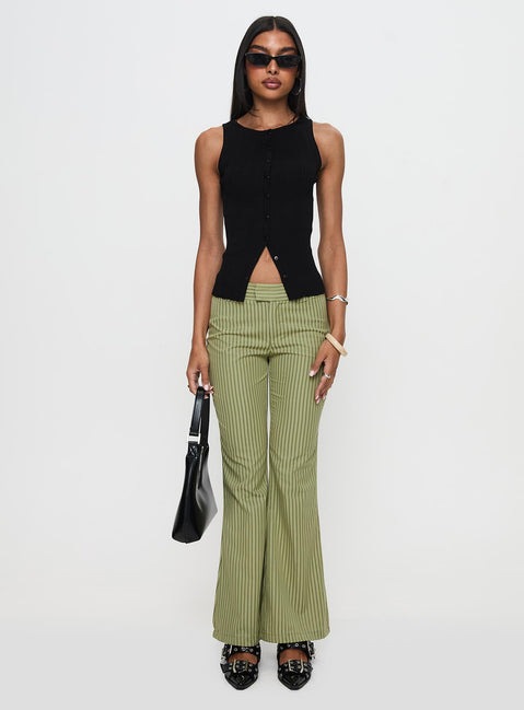 front view of model wearing Princess Polly Jinxed Pant Green Stripe 