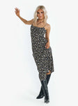 Front view of model wearing  front Princess Polly High Neck  Kaplan Midi Dress Black / White Floral