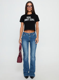 Text, Don't Call Shimmer Graphic Top Black