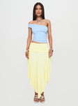   front view of model wearing Princess Polly Symphonia Asymmetrical Midi Skirt Butter Yellow Midi Skirts 