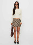   front view of model wearing Princess Polly Point Of View Mini Skirt Brown Check Mini Skirts 