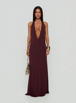 Think About Me Plunge Neck Racerback Maxi Dress Plum