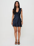 front view of model wearing Princess Polly Butacup Frill Mini Dress Navy Plunger 