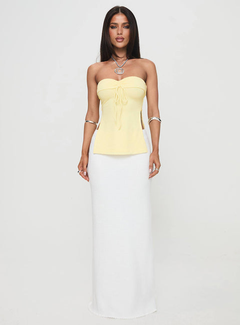 front view of model wearing Princess Polly Laurenita Longline Tube Top Yellow Sleeveless Sweetheart 