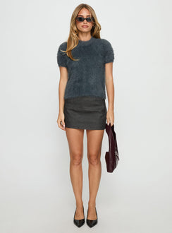 Starlynn Fluffy Short Sleeve Top Slate