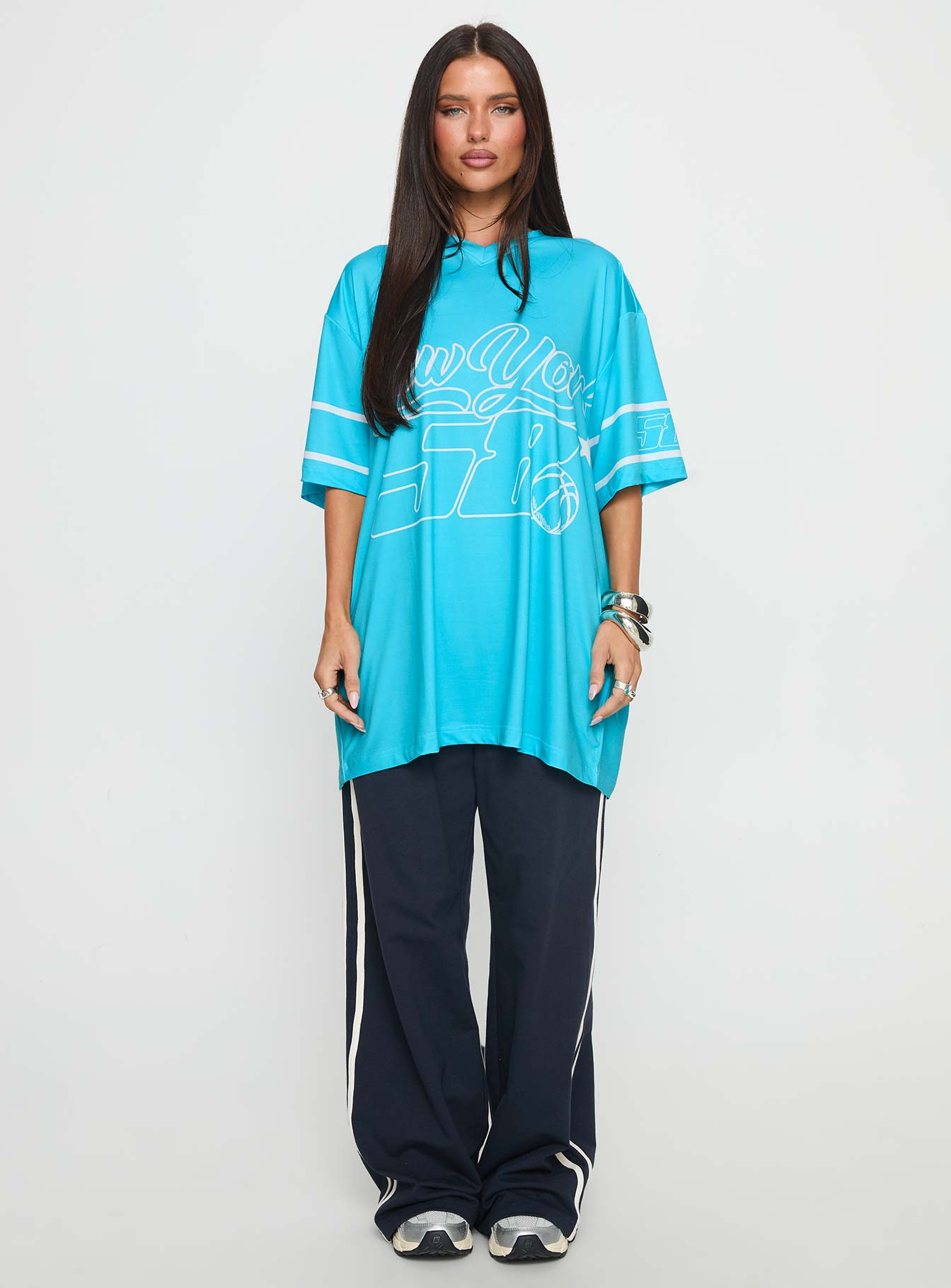 New Yorker 58 Oversized Graphic Jersey Tee Blue