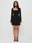 front view of model wearing Princess Polly Eternal Flame Long Sleeve Mini Dress Black Square Neck 