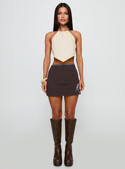   front view of model wearing Princess Polly Lonely Hearts Mini Skirt Brown Mini Skirts 