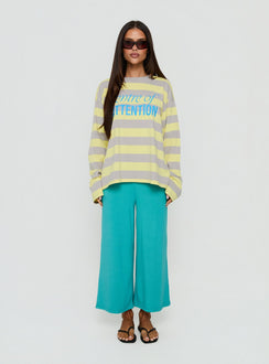 Centre Of Attention Oversized Graphic Long Sleeve Top Yellow / Grey Stripe