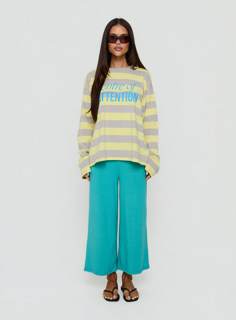 Centre Of Attention Oversized Graphic Long Sleeve Top Yellow / Grey Stripe