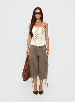 Bon Bon Tie Neck Top Yellow / Brown Polka