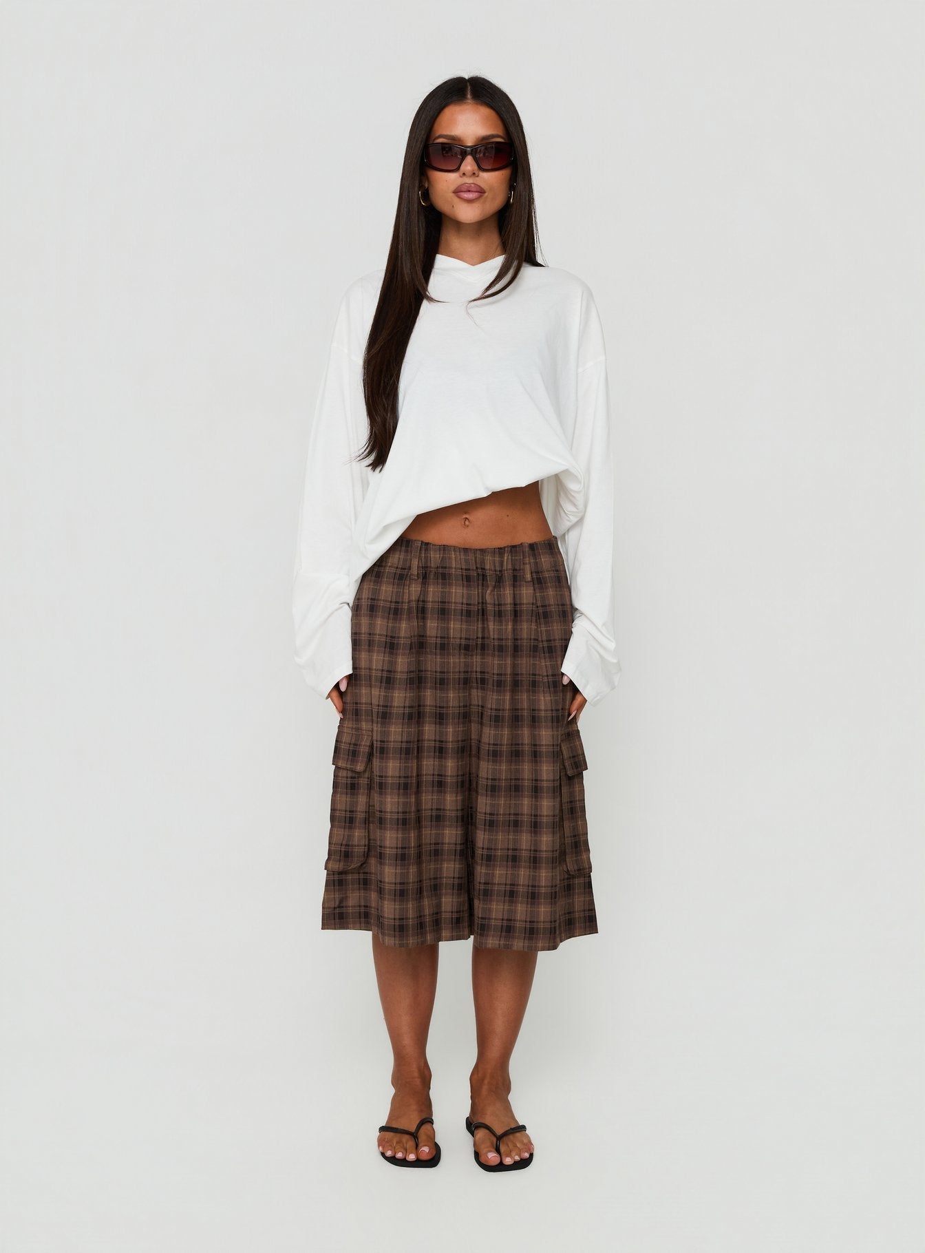 Brenn Baggy Longline Shorts Braunes Karo