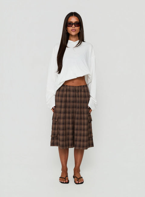 Brenn Baggy Longline Shorts Braunes Karo