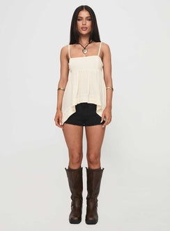 front view of model wearing Princess Polly Miku Top Cream Sleeveless Square Neck 