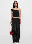 front view of model wearing Princess Polly Socialista Pinstripe Pant Black Low Rise Pants 