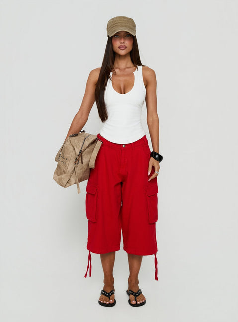 Hudsen Longline Cargo Shorts Red
