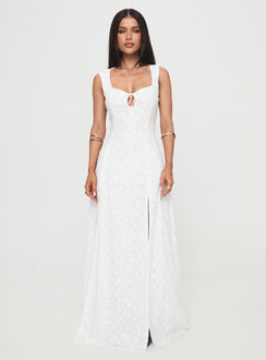 front view of model wearing Princess Polly Good Game Maxi Dress White Sweetheart Neckline 