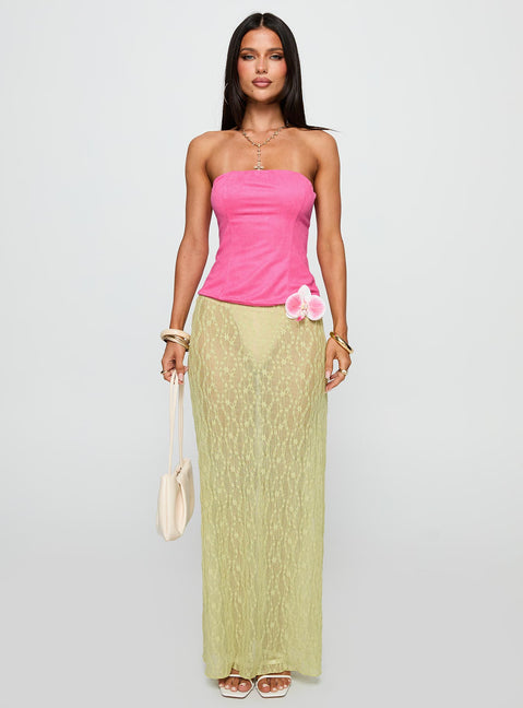 front view of model wearing Princess Polly Plotline Strapless Top Pink Sleeveless straight 