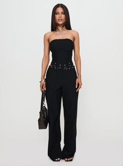 back view of model wearing Princess Polly Passionette Strapless Top Black Petite Sleeveless straight 