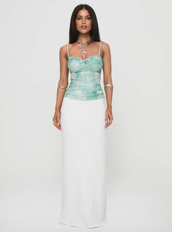 front view of model wearing Princess Polly Renyrad Top Green Sleeveless Sweetheart 