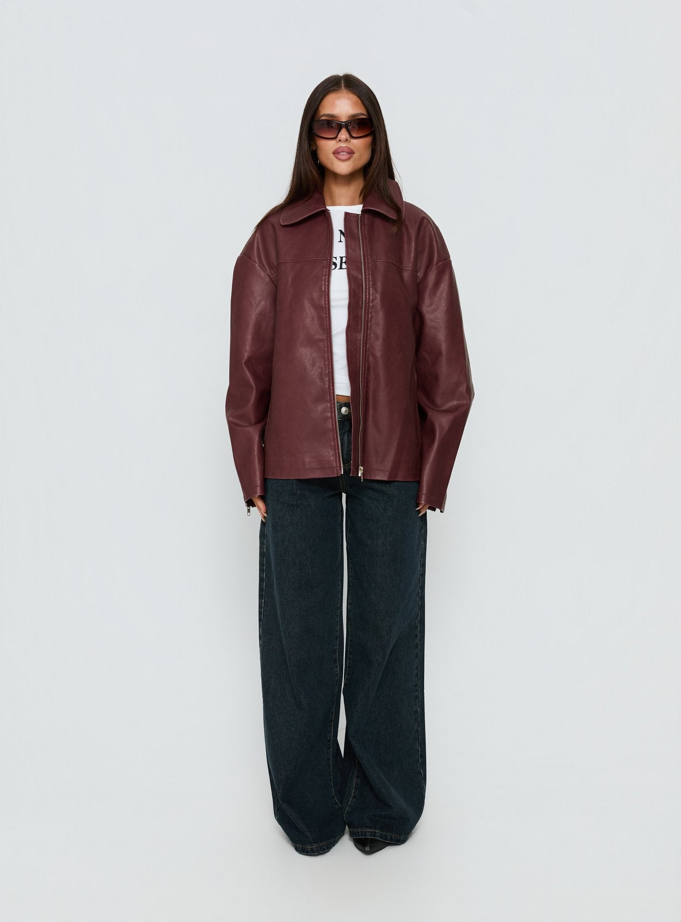 Napoleon Faux Leather Jacket Burgundy | Princess Polly